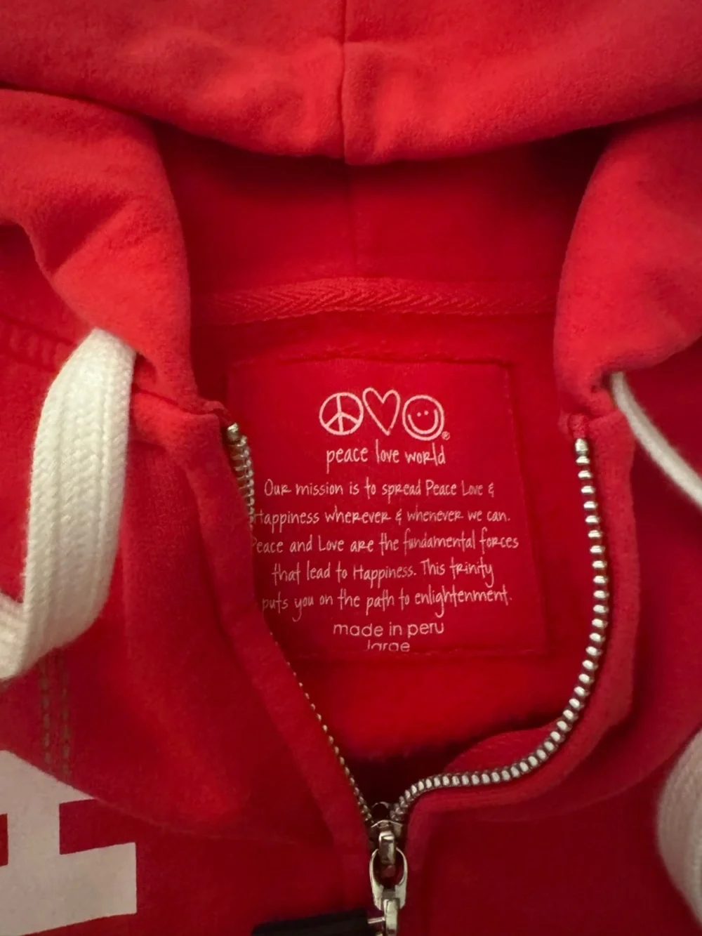 Peace Love Word Red 'Happy' Graphic Zip Hoodie with White 'LOVE' Cap - Picture 8 of 9